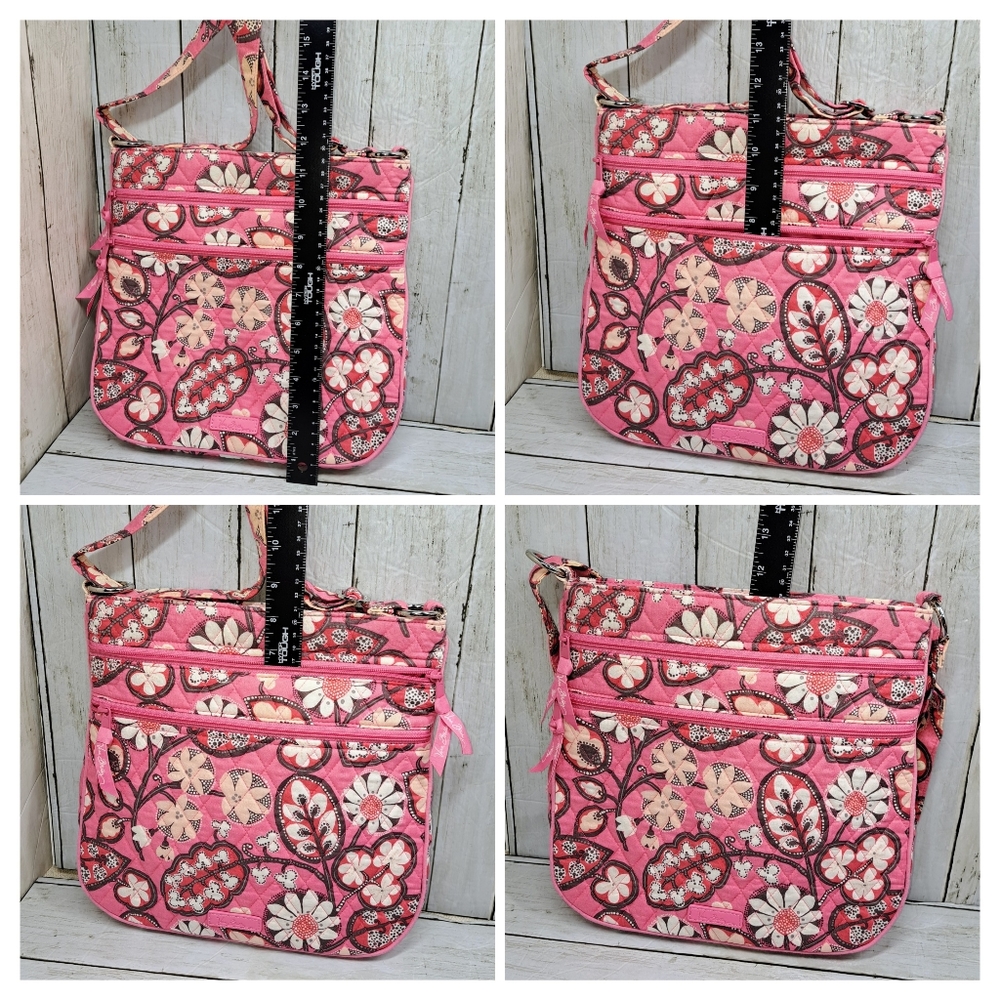 Vera Bradley M/Lrg 12"t Pink Floral Hipster ZipTop MultiPocket Crossbody Retired - Picture 11 of 12